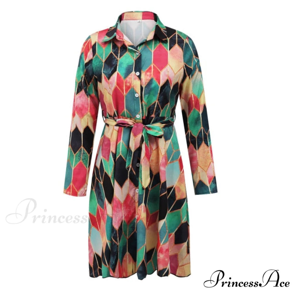 Sexy Party Colorful Print Dress Pink / S