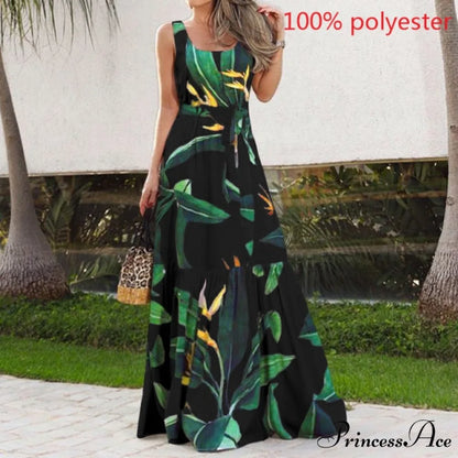Sexy Party Maxi Sleeveless Floral Print Dress Black 1 / M