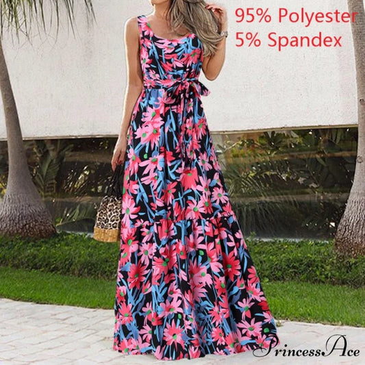 Sexy Party Maxi Sleeveless Floral Print Dress Black 2 / M