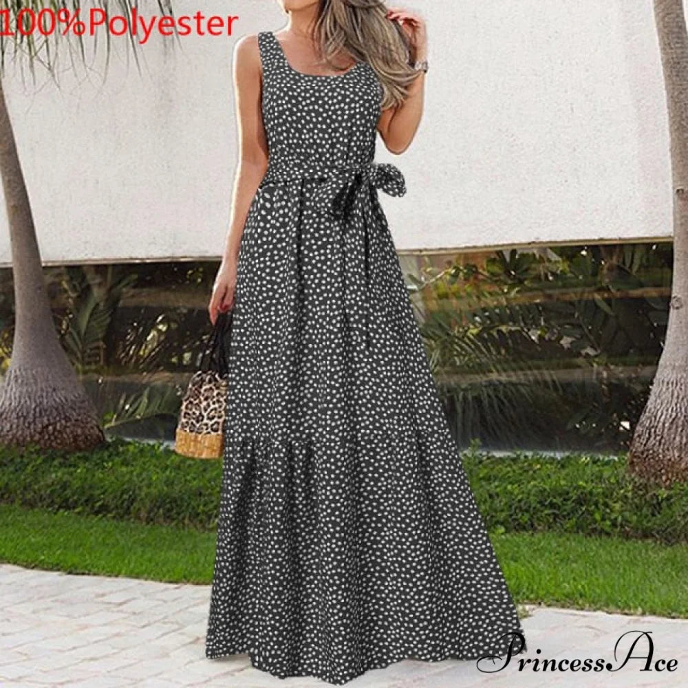 Sexy Party Maxi Sleeveless Floral Print Dress Black 4 / M