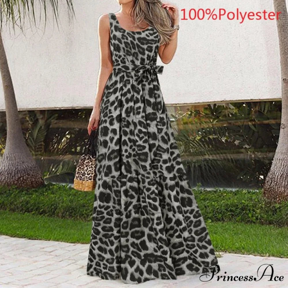 Sexy Party Maxi Sleeveless Floral Print Dress Grey / M