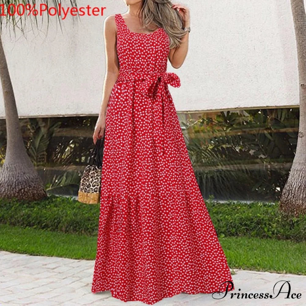 Sexy Party Maxi Sleeveless Floral Print Dress Red / M