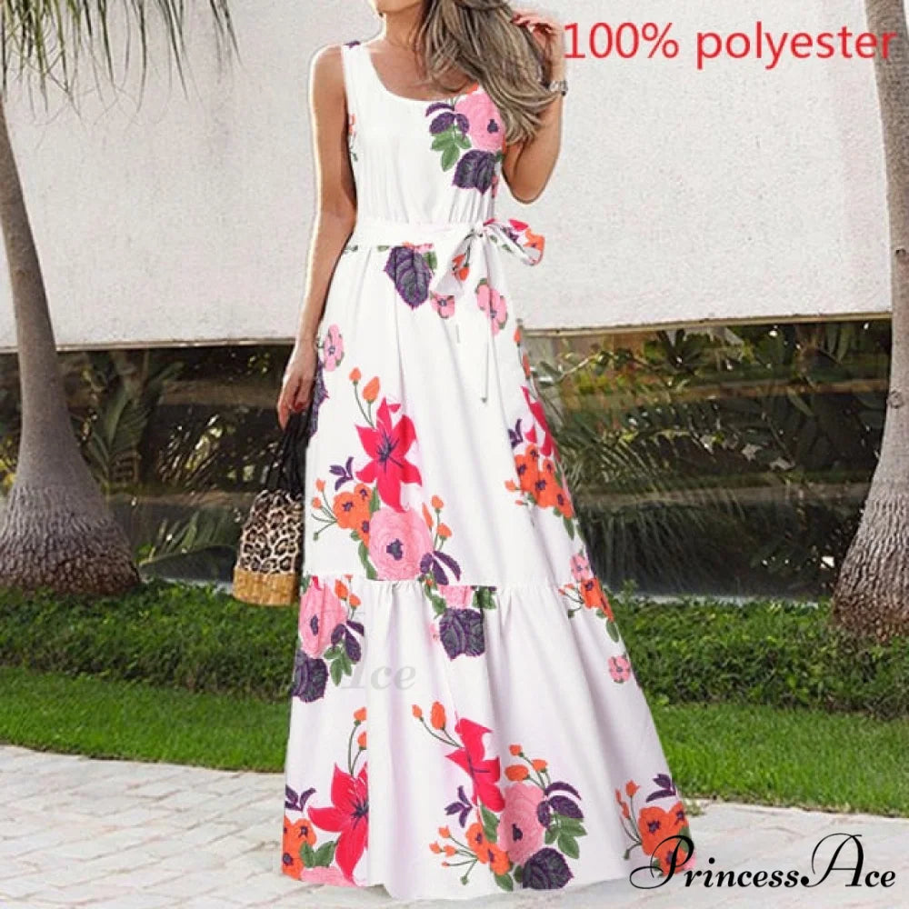 Sexy Party Maxi Sleeveless Floral Print Dress White 1 / M