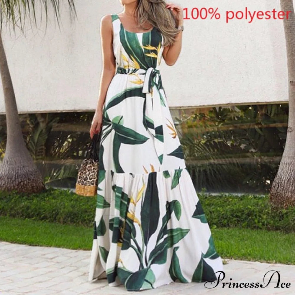 Sexy Party Maxi Sleeveless Floral Print Dress White 2 / M