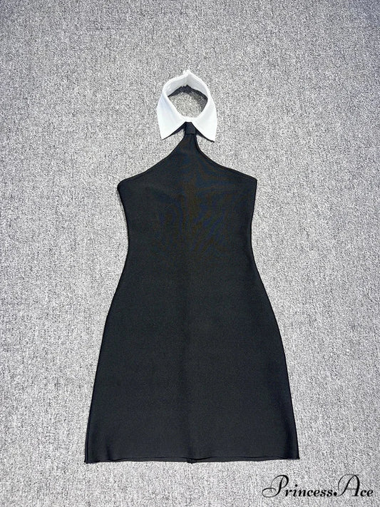 Sexy Patchwork Sleeveless Bandage Dress Black Backless Bodycon Mini Christmas Party Dress Black / XS