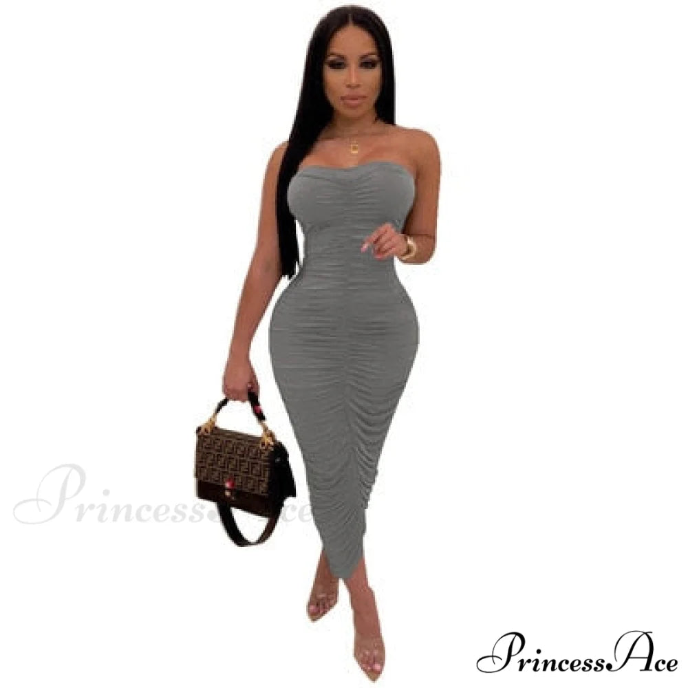 Sexy Pencil Club Casual Party Pleated Dresses gray / S