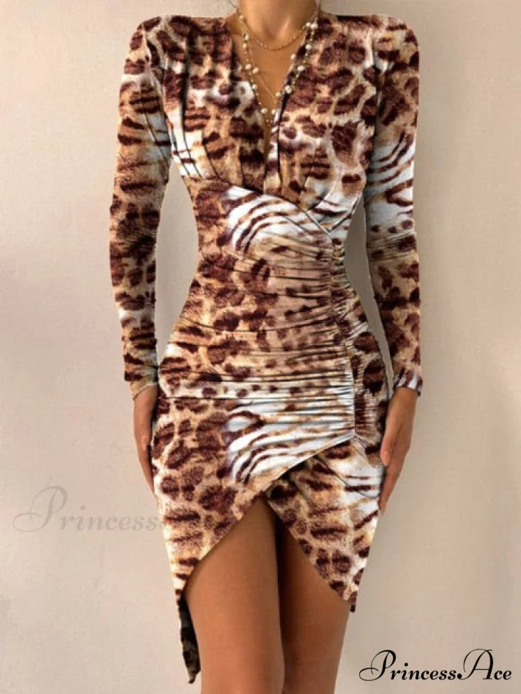 Sexy Puff Lantern Sleeve Plunge Floral Print Dress