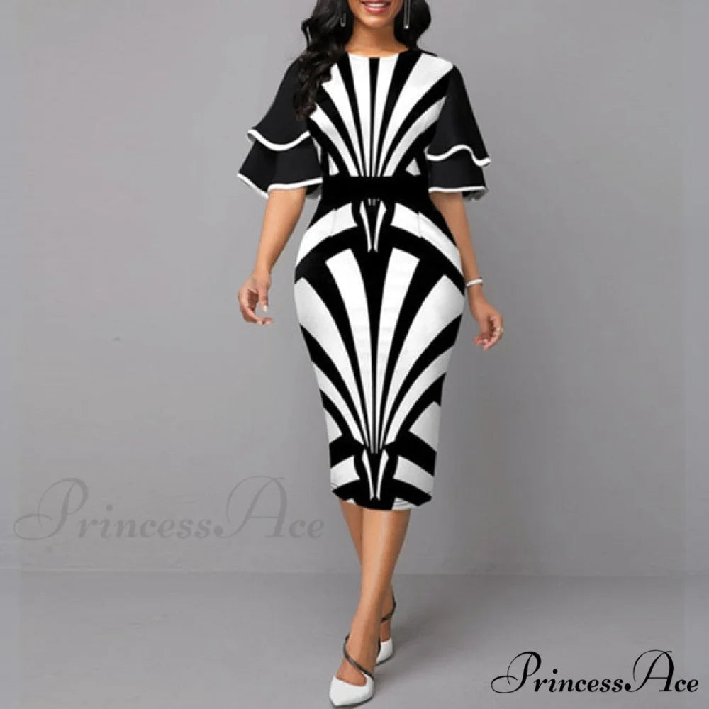 Sexy Ruffle Sleeves Slim Fit Bodycon Dress Black / S