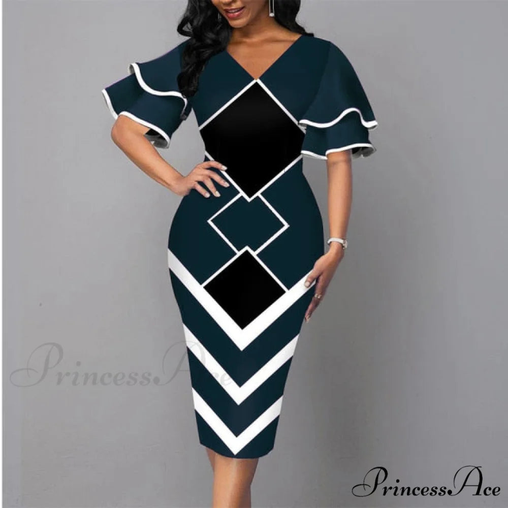 Sexy Ruffle Sleeves Slim Fit Bodycon Dress dark green / S