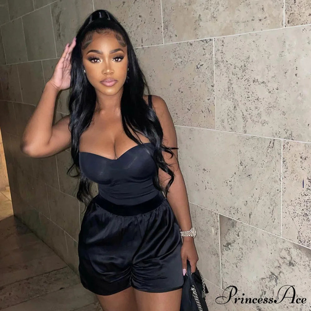 Sexy Satin Elastic High Waisted Shorts Black / S