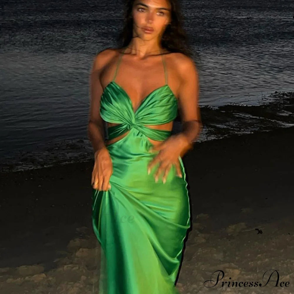 Sexy Satin Tube Top Midi Skirts 03 green / XS