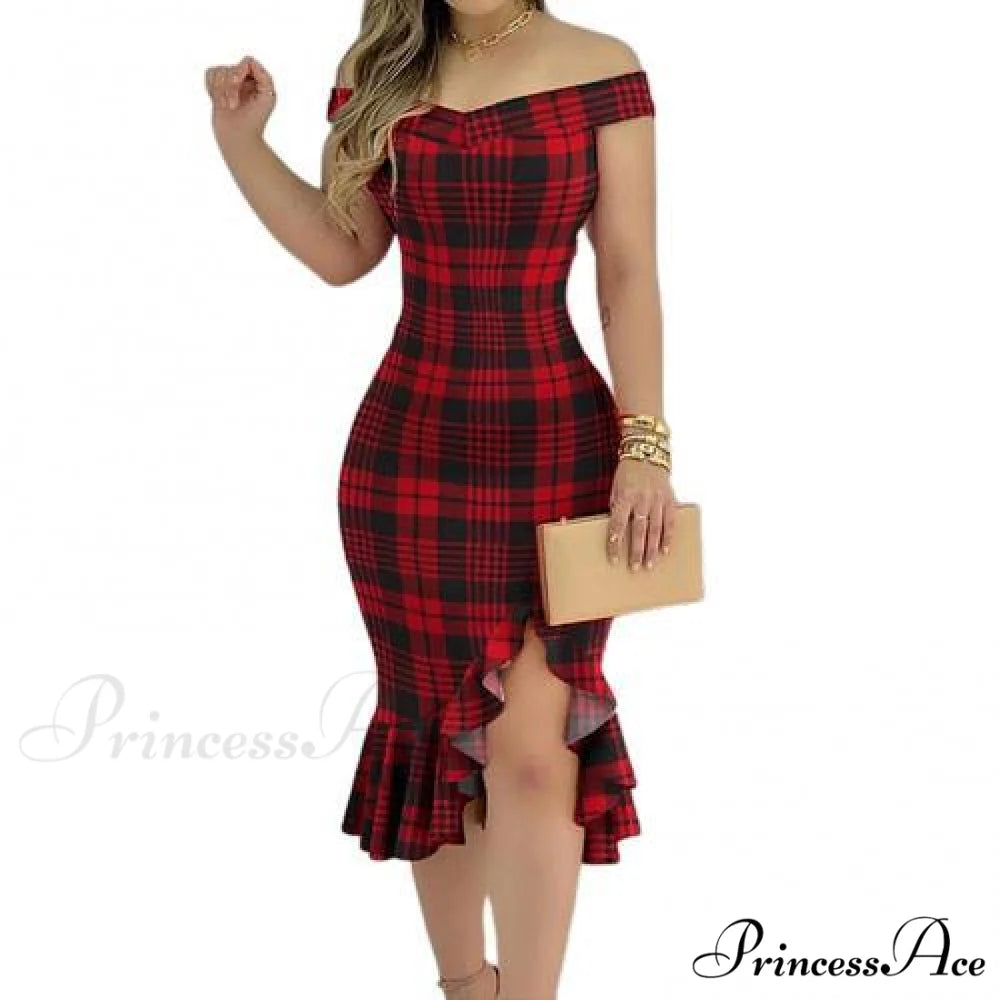 Sexy Shiny Glitter Off Shoulder Ruffles Slit Midi Dress Multi / S