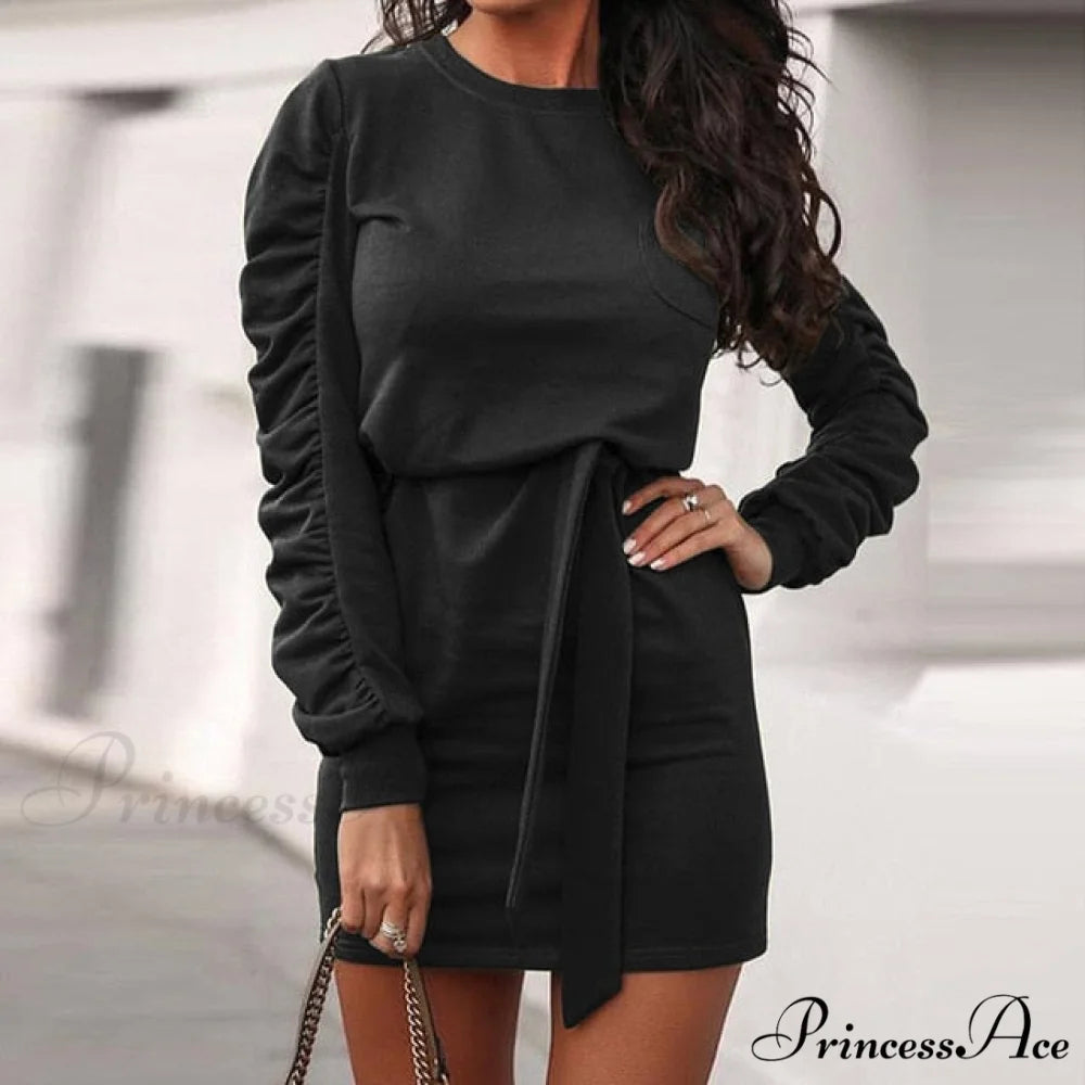 Sexy Slim High Waist Lace Up Mini Dress BK05 / S