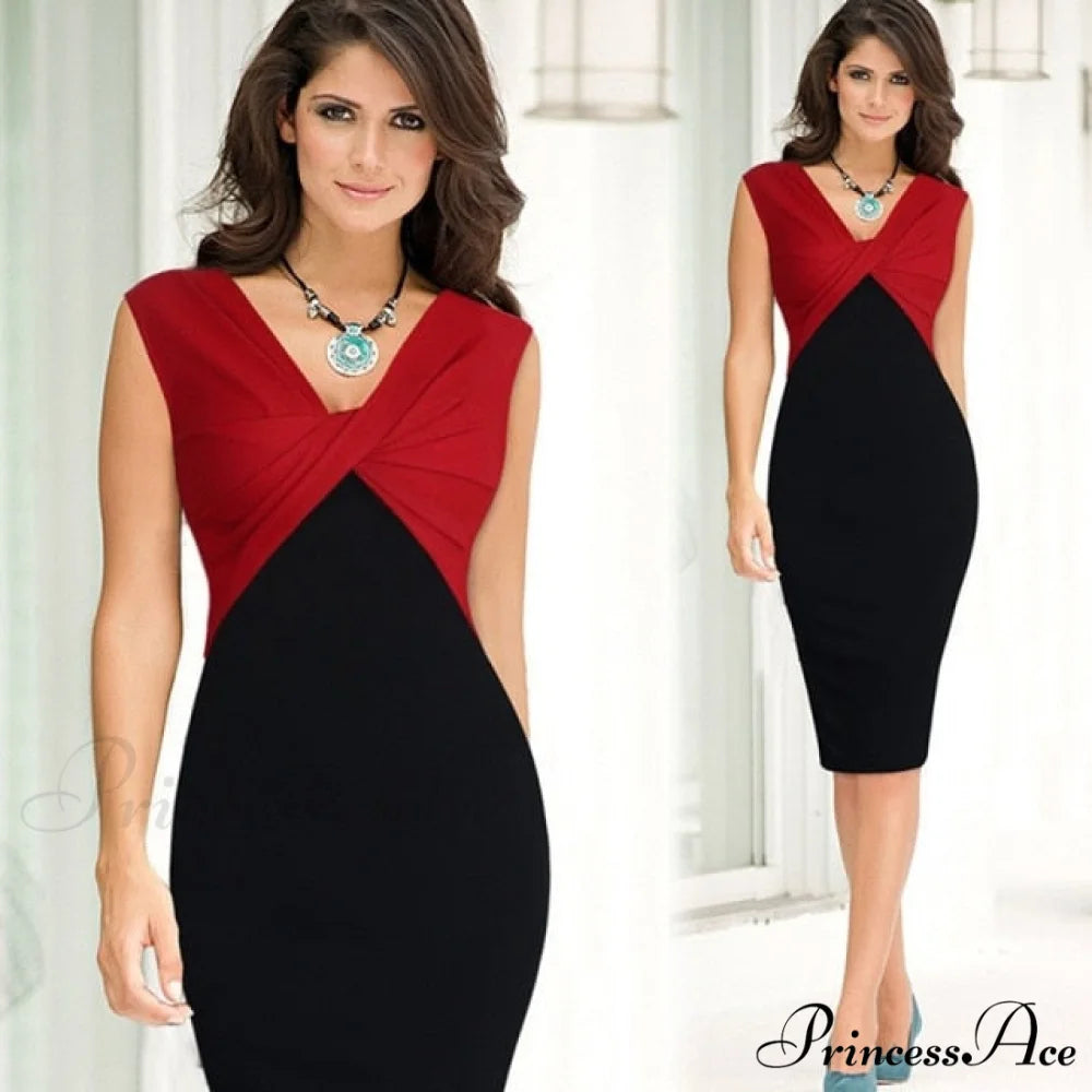 Sexy Slim Party Short Sleeve O-neck Midi Dress Red / S