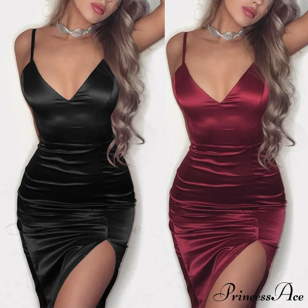 Sexy Solid V-Neck Bodycon Sleeveless Mini Dresses