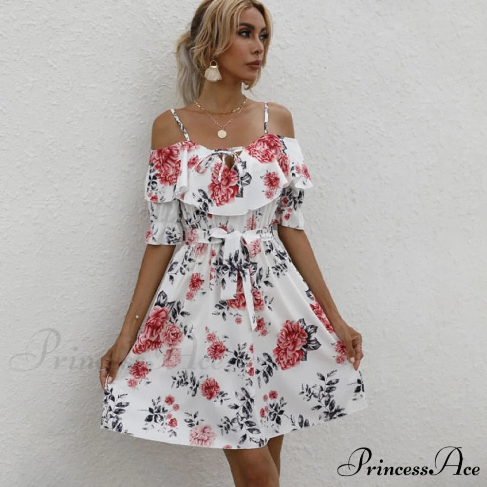 Sexy Spaghetti Strap Floral Print Mini Dress Pink / S