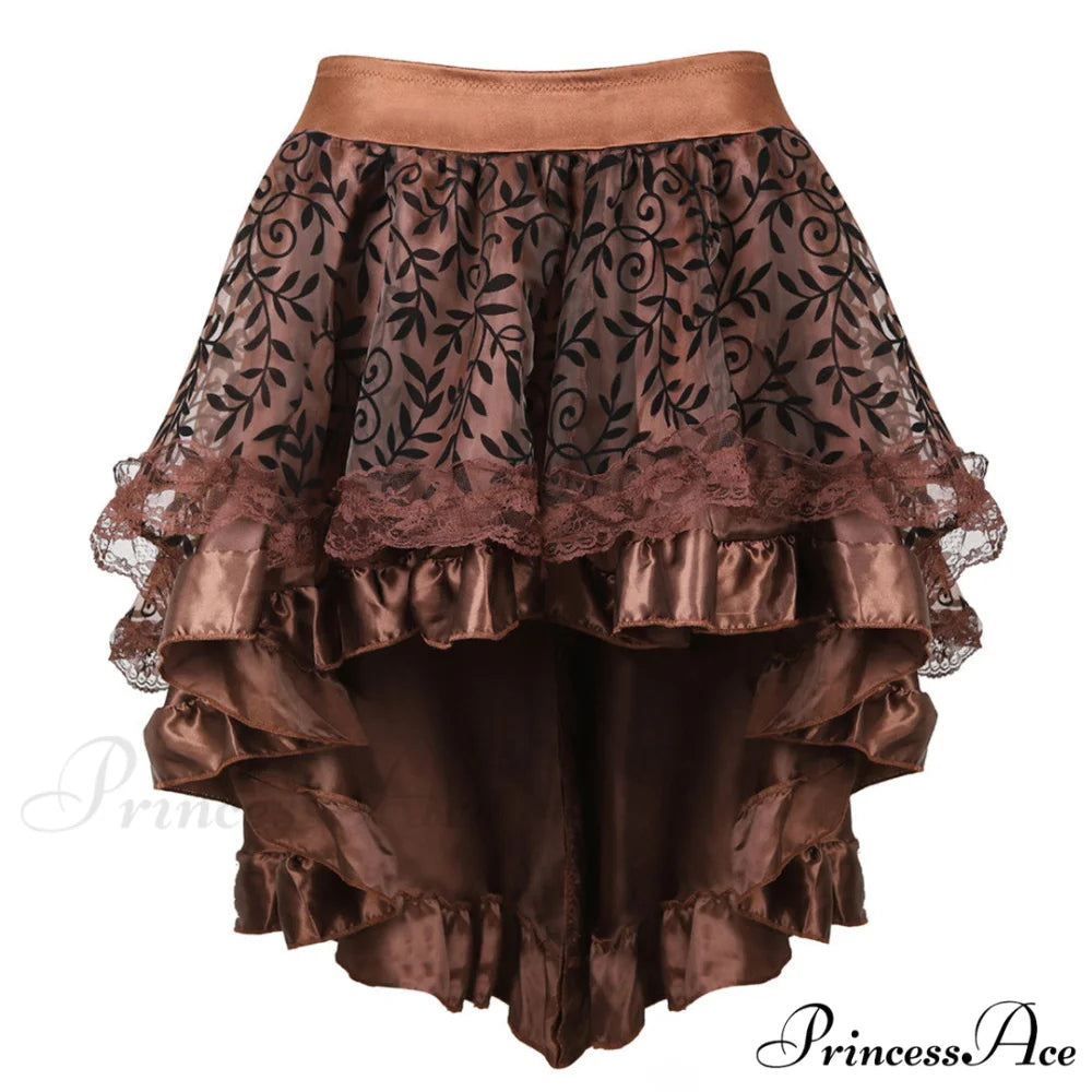 Sexy Steampunk Lace Floral Skirt Auburn / S