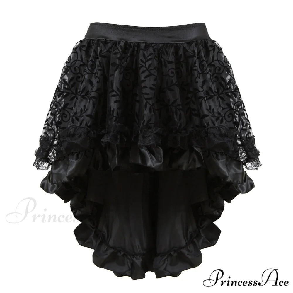 Sexy Steampunk Lace Floral Skirt Black / S