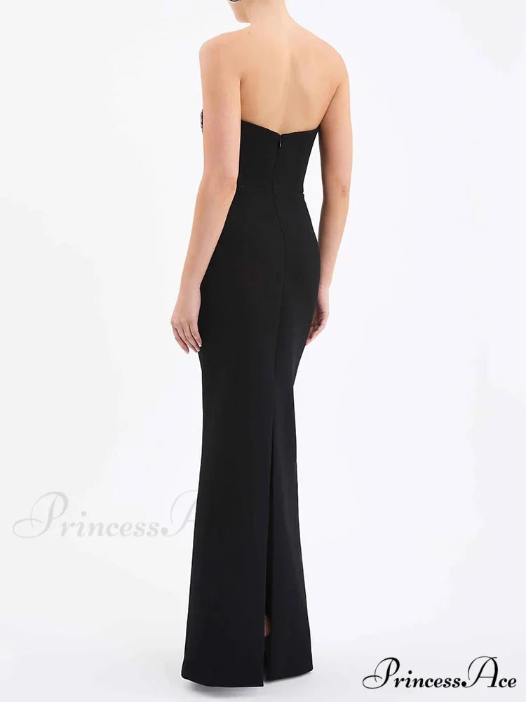 Sexy Strapless V Neck Lace Sequin Design Black Velvet Christmas Party Dress