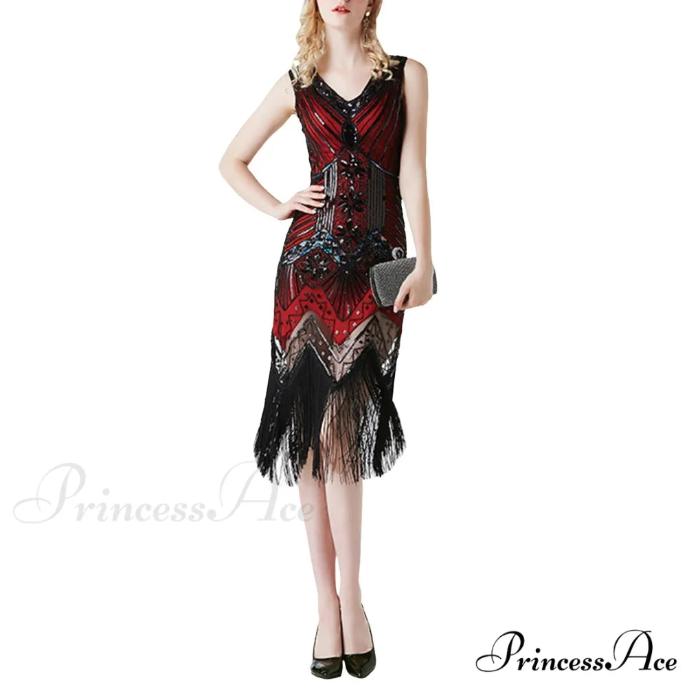 Sexy Suspender Slim Fit Sequin Evening Gown Long Summer Elegant Spaghetti Strap Party Dress Red / S