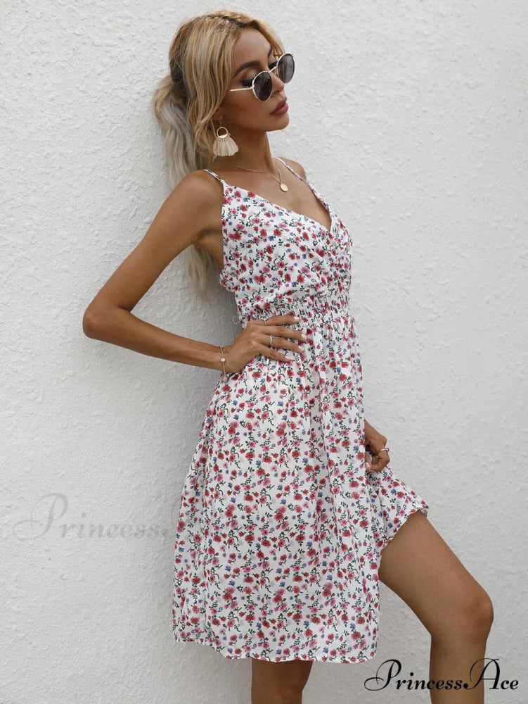 Sexy Suspenders V Neck Mini Skirt Casual Summer Floral Print Dress S / BLACK