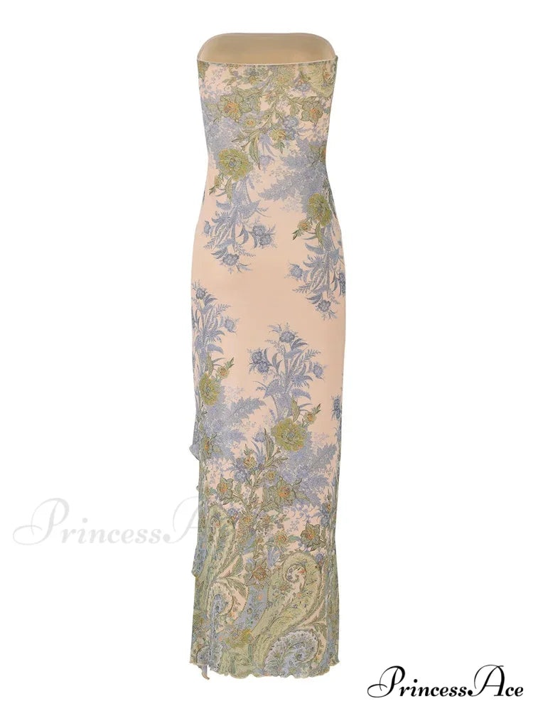 Sexy Tube for Women Irregular Hem Tassel Strapless Off Shoulder Ruffle High Split Vestido