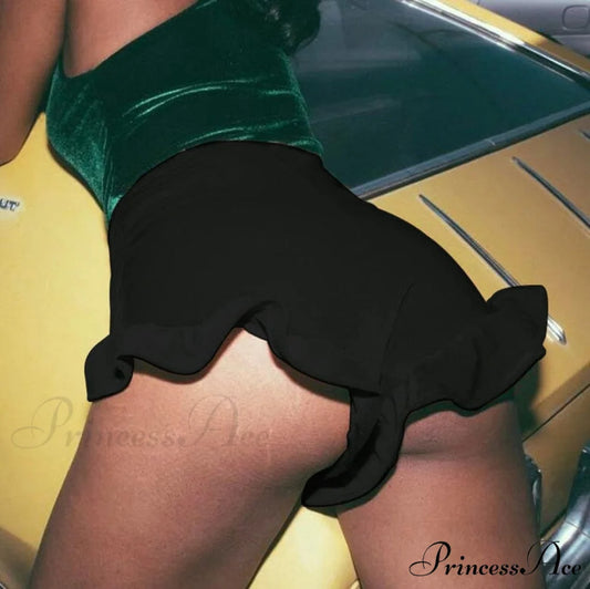 Sexy Velvet Elastic High Waist Vintage Mini Hot Short Black / XL