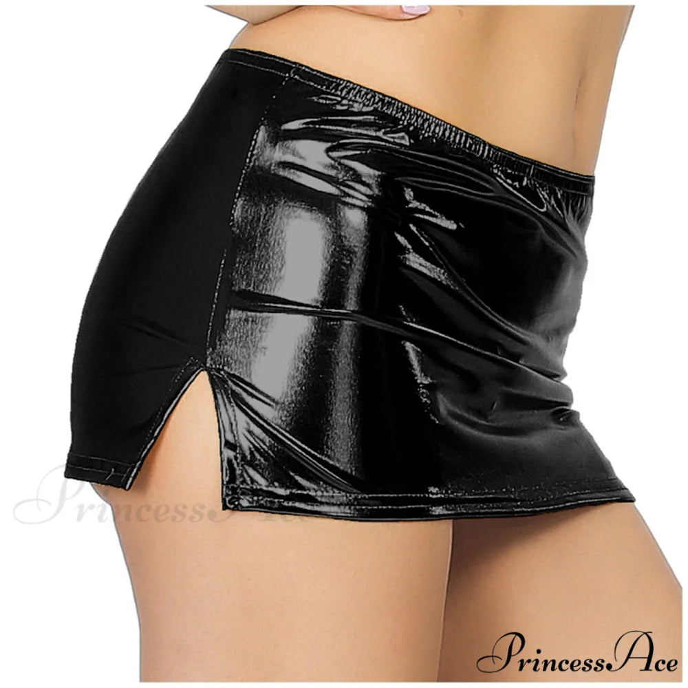 Sexy Wetlook Mini Club Party Skirt Black 2 / One Size