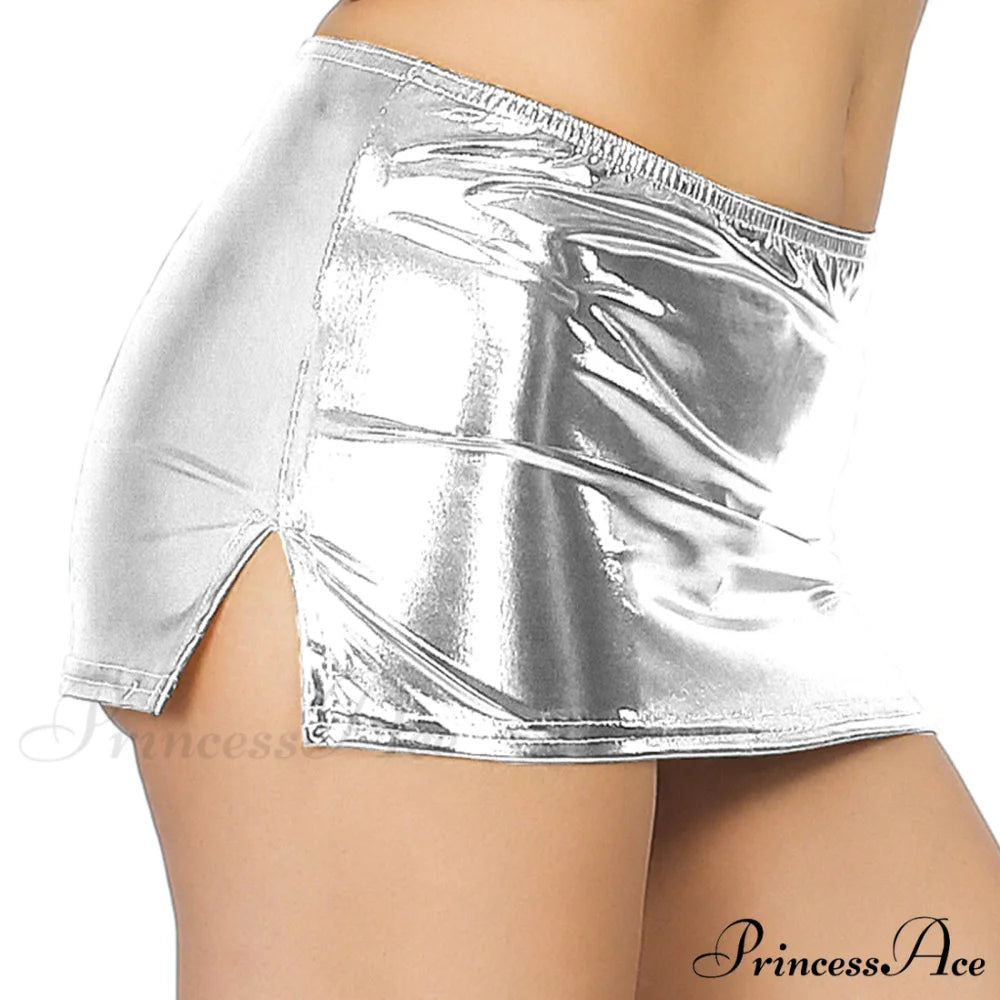 Sexy Wetlook Mini Club Party Skirt Silver 2 / One Size