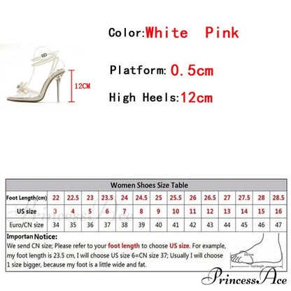 Sexy White String Bead Transparent High Heels Summer Fashion Butterfly-Knot Clear Sandals Pointed Toe Pumps
