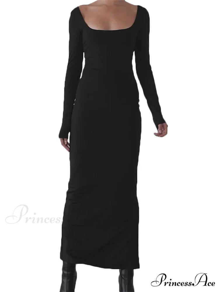 Sexy Women Backless Hollow Out Criss-cross Tie-up Sleeve Black Solid Slim Fit Party Vestidos