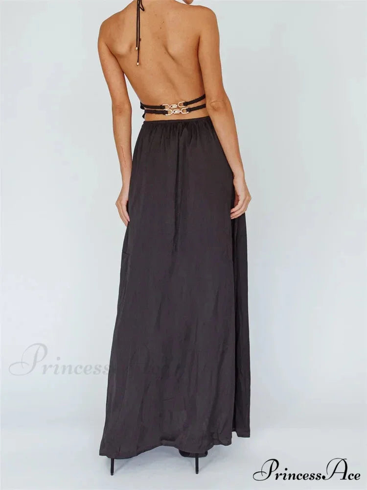 Sexy Women Halter Tie-up Sleeveless Backless Solid Color Cocktail Formal Party Ruched Vestidos