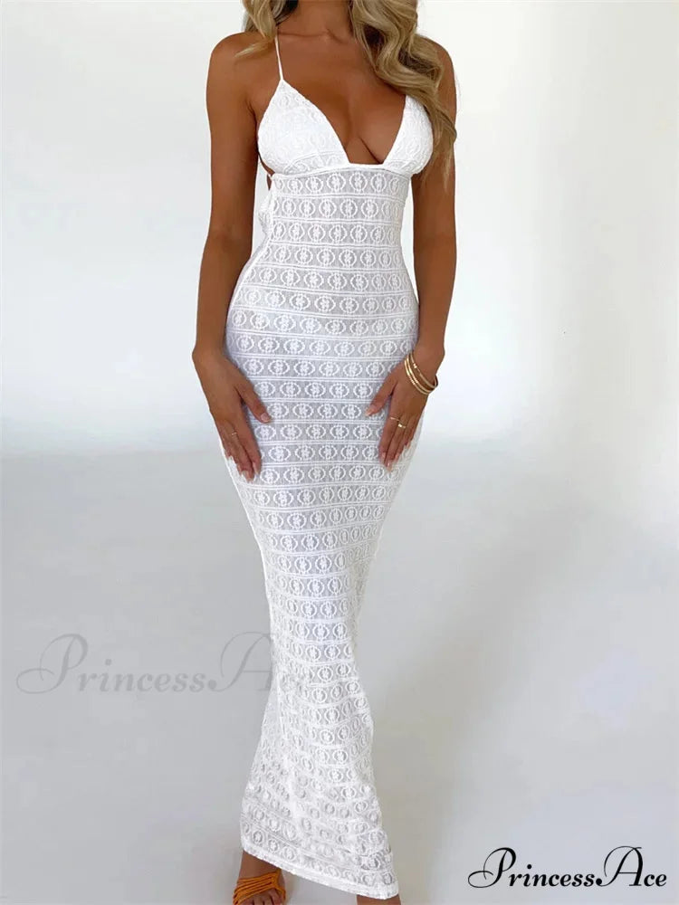 Sexy Women Mesh Sheer See Through Lace Patchwork Backless Deep V-neck Slim Fit Party Beachwear