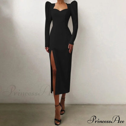 Sexy Women Midi Party Dress black / XS