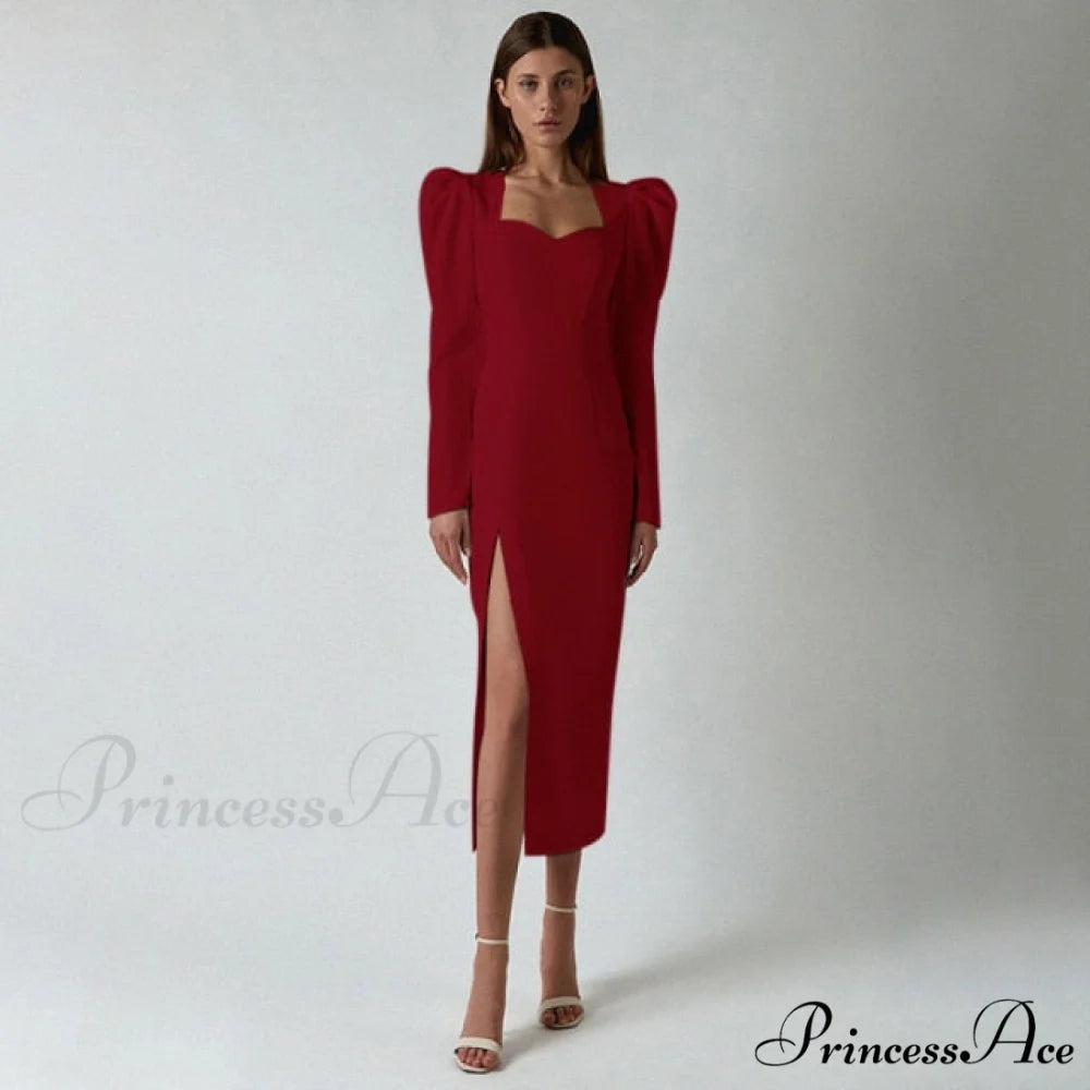 Sexy Women Midi Party Dress Red / XS