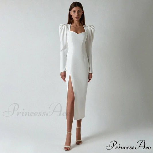 Sexy Women Midi Party Dress white / XS