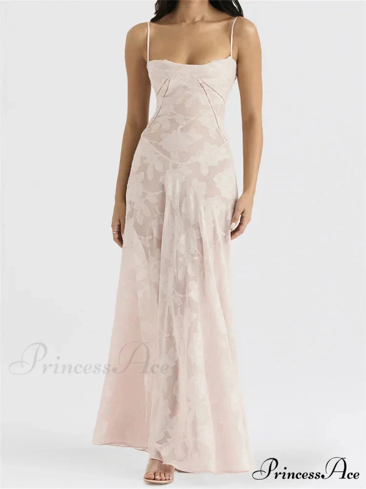 Sexy Women Sleeveless Spaghetti Strap Sling Lace Floral Backless Criss-cross Tie-up Summer Vestidos BEIGE / S