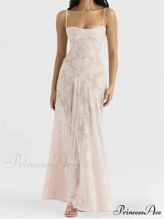 Sexy Women Sleeveless Spaghetti Strap Sling Lace Floral Backless Criss-cross Tie-up Summer Vestidos BEIGE / S