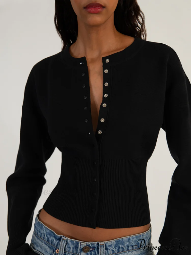 Sexy Women’s Button Cardigan Sweater Black / S