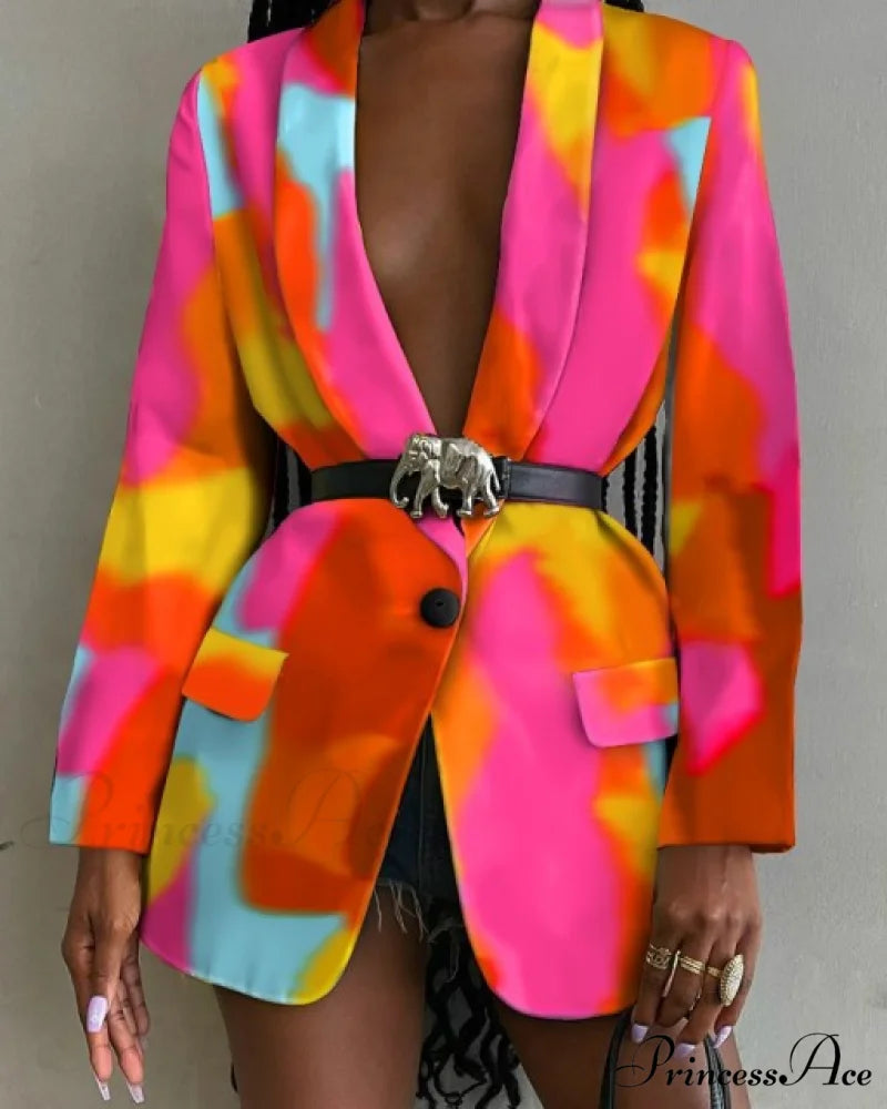 Shawl Lapel Long Sleeve Abstract Blazer Tie dye / S