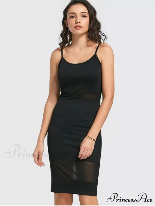 Sheath Mesh Panel Cami Dress