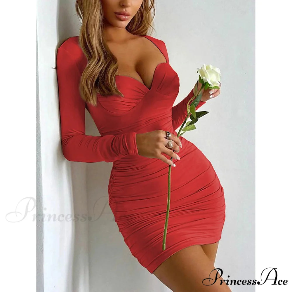 Sheath Short Mini Dress for Women Red / S