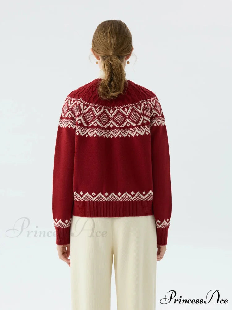 Sheep Wool Round Neck Cable Cardigan