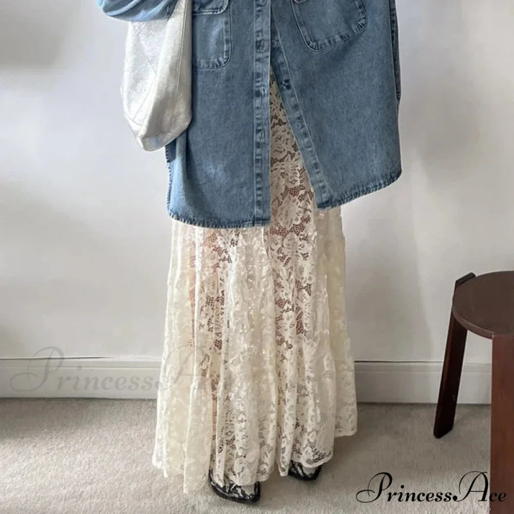 Sheer A-Line Antique Floral Transparent Skirt skirt-250126