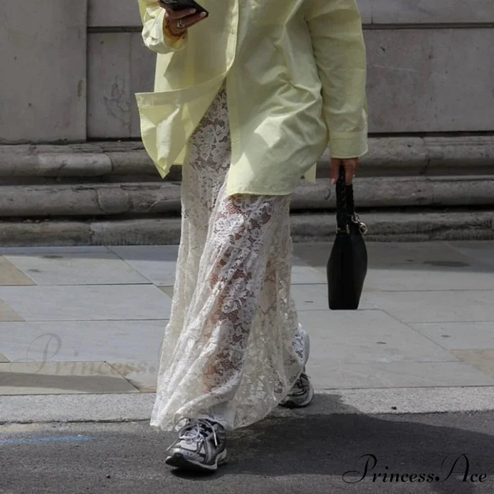 Sheer A-Line Antique Floral Transparent Skirt WHITE / S skirt-250126