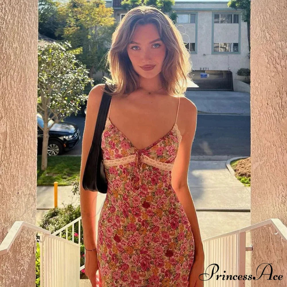 Sheer Blossom Lace Strap Bohemian Dress bohodress-250126