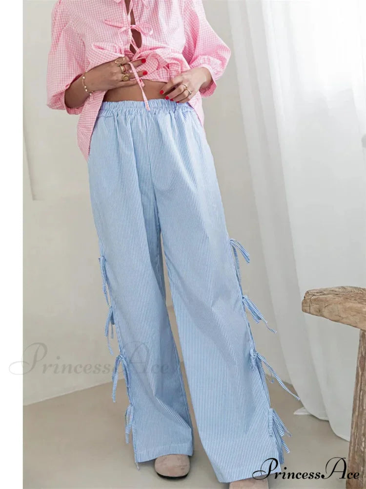 Sheer Blossom Transparent Waist Wide Leg Pant BLUE / S pant-250223