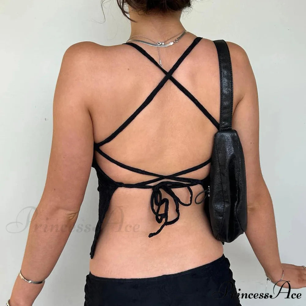 Sheer Cross Back Lace Crop Top croptop-250223