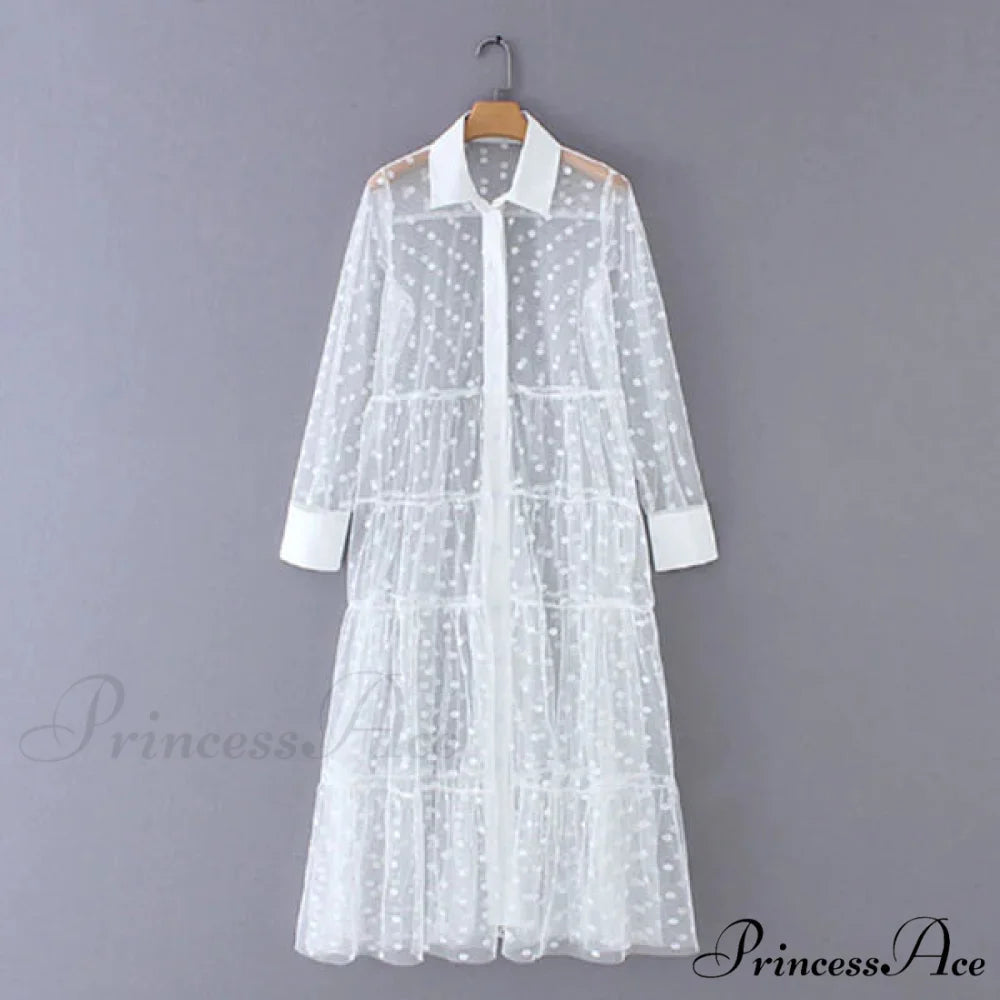 Sheer Lace Cover Up with Polka Dot Pattern for Summer M / Black