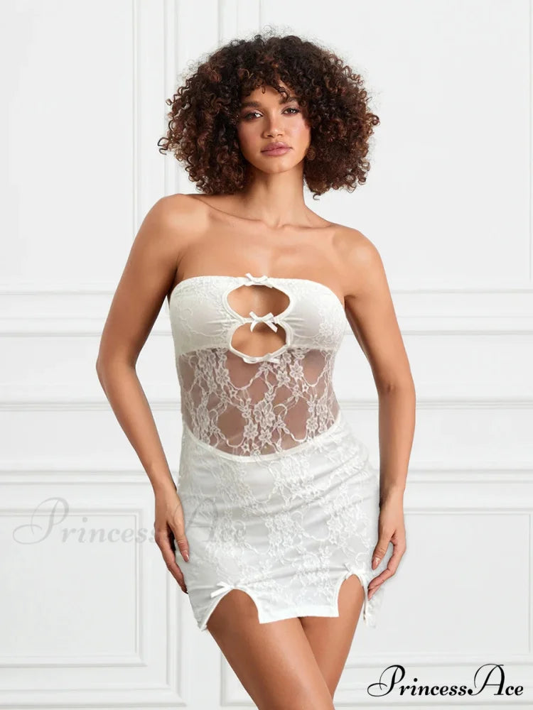 Sheer Lace Short Dress WHITE / S minidress-250223